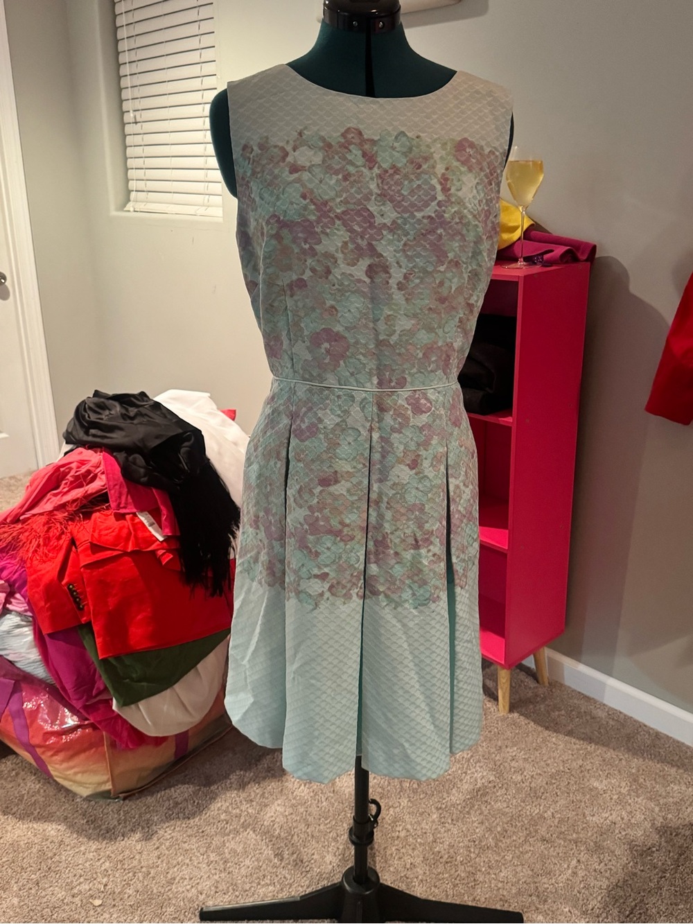 Tahari Mint Floral Sleeveless Midi Dress